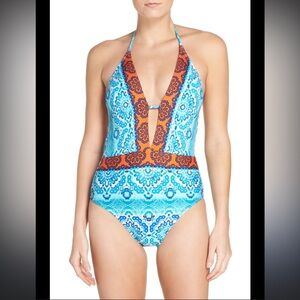 NWOT La Blanca All In Mix Plunge One Piece Swimsuit